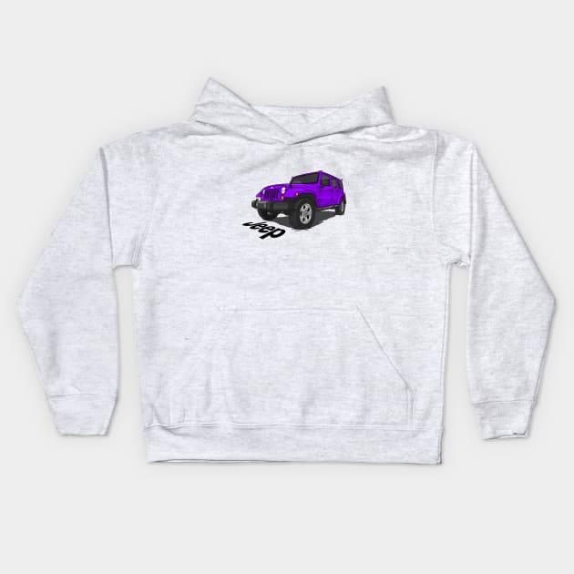 Jeep Wrangler - Purple Kids Hoodie by 4x4 Sketch